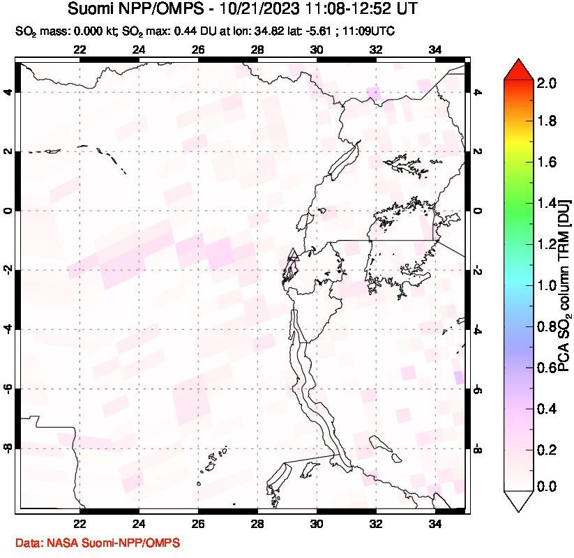 A sulfur dioxide image over Nyiragongo, DR Congo on Oct 21, 2023.