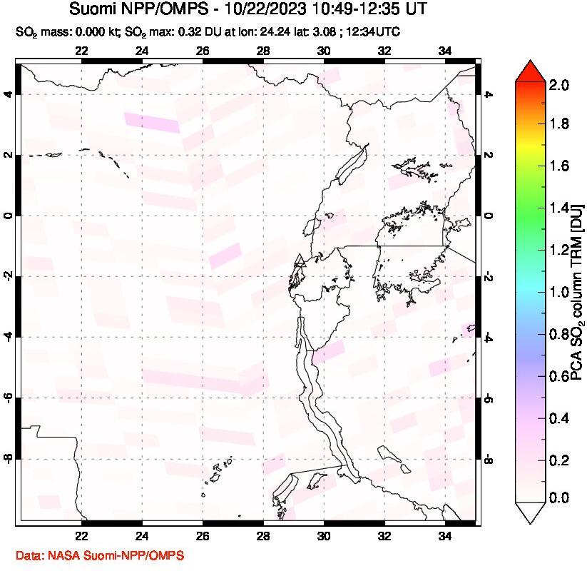 A sulfur dioxide image over Nyiragongo, DR Congo on Oct 22, 2023.