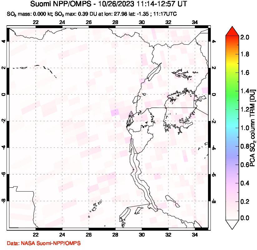 A sulfur dioxide image over Nyiragongo, DR Congo on Oct 26, 2023.