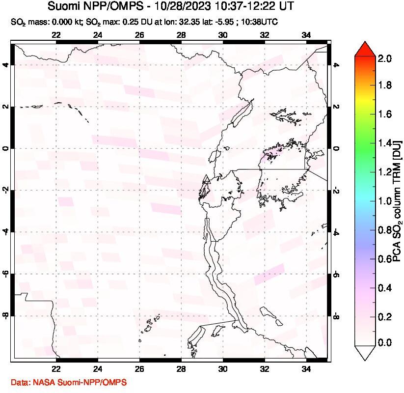 A sulfur dioxide image over Nyiragongo, DR Congo on Oct 28, 2023.