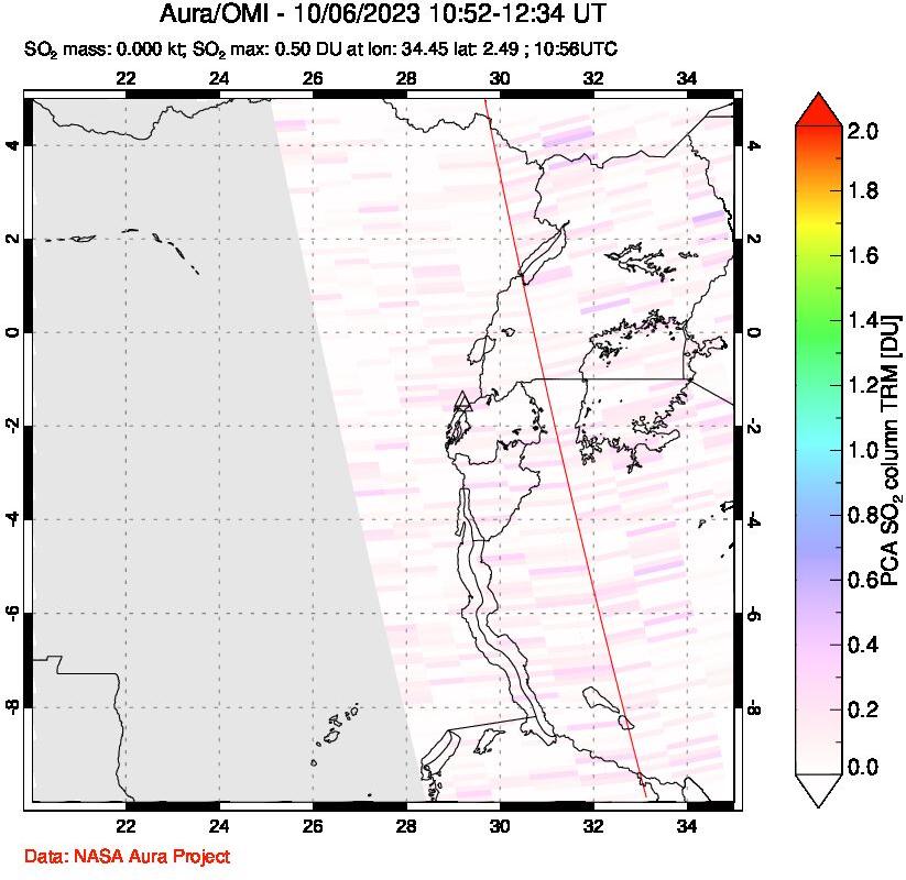 A sulfur dioxide image over Nyiragongo, DR Congo on Oct 06, 2023.