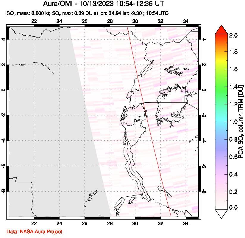 A sulfur dioxide image over Nyiragongo, DR Congo on Oct 13, 2023.