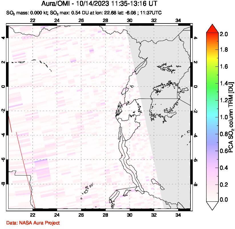 A sulfur dioxide image over Nyiragongo, DR Congo on Oct 14, 2023.