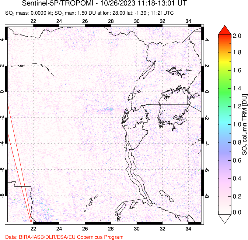 A sulfur dioxide image over Nyiragongo, DR Congo on Oct 26, 2023.