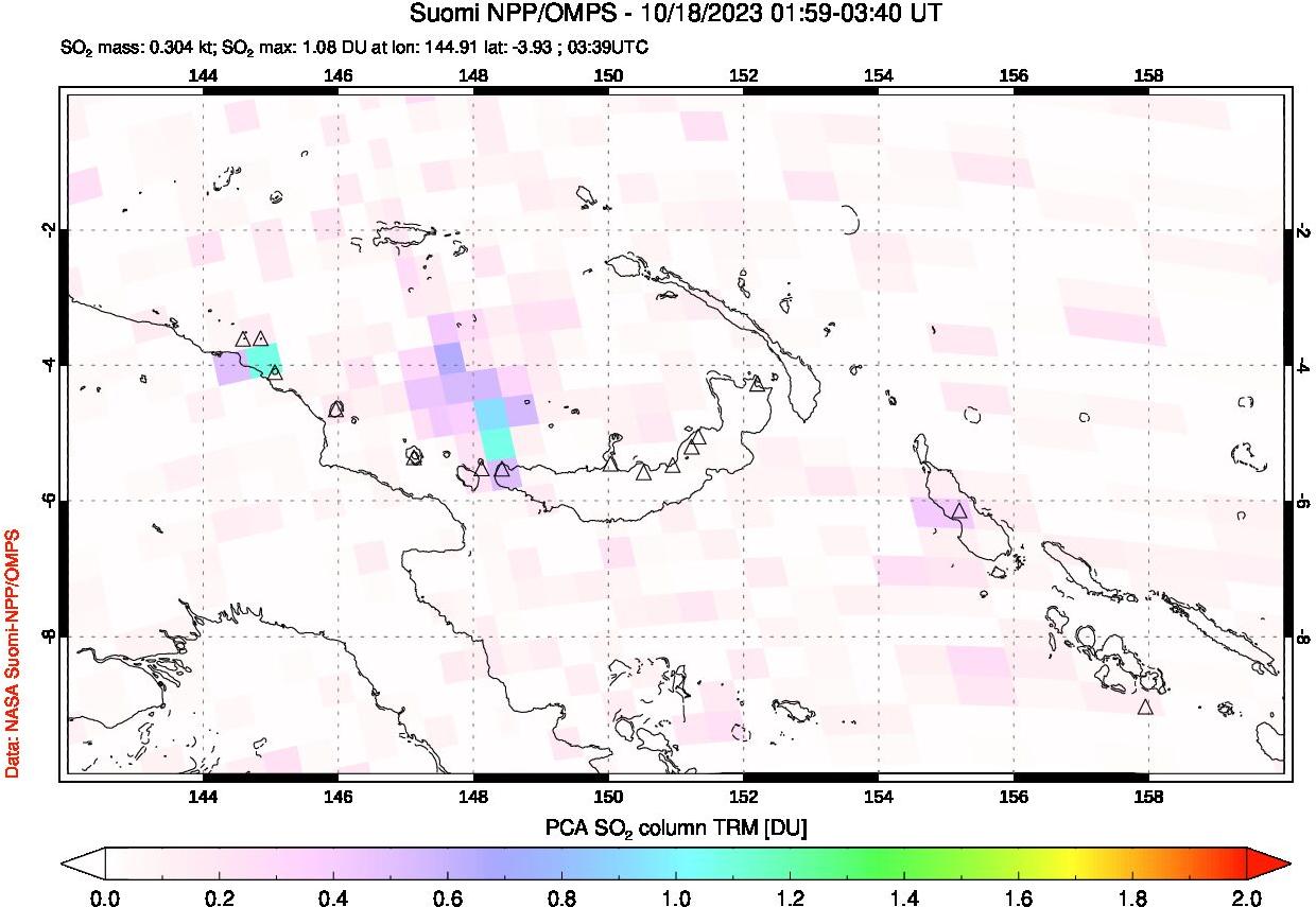 A sulfur dioxide image over Papua, New Guinea on Oct 18, 2023.