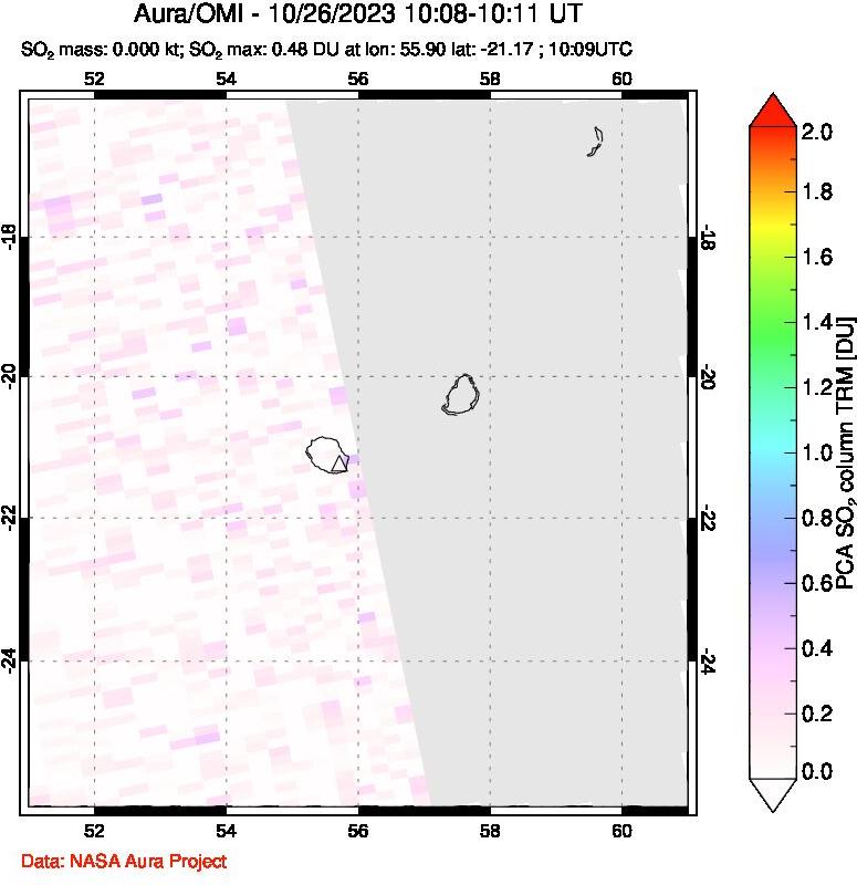 A sulfur dioxide image over Reunion Island, Indian Ocean on Oct 26, 2023.