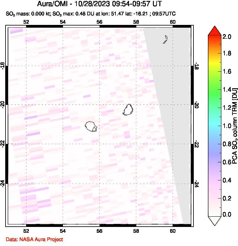 A sulfur dioxide image over Reunion Island, Indian Ocean on Oct 28, 2023.