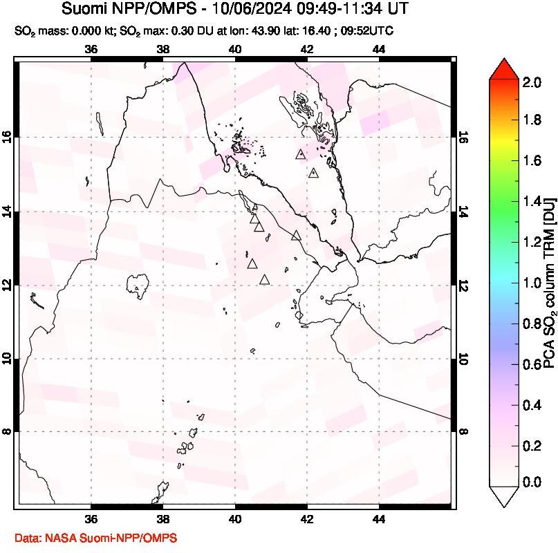 A sulfur dioxide image over Afar and southern Red Sea on Oct 06, 2024.