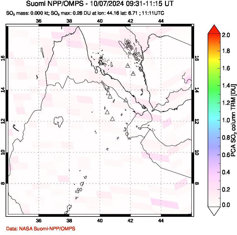 A sulfur dioxide image over Afar and southern Red Sea on Oct 07, 2024.