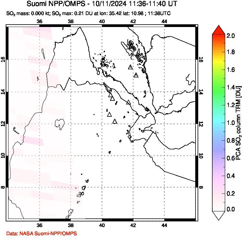 A sulfur dioxide image over Afar and southern Red Sea on Oct 11, 2024.