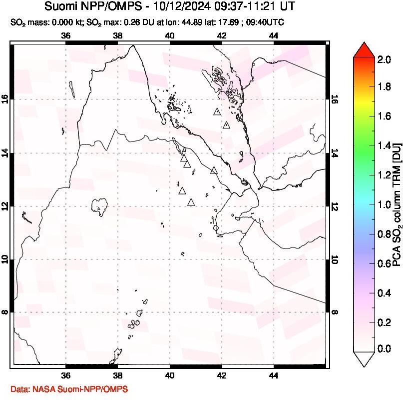 A sulfur dioxide image over Afar and southern Red Sea on Oct 12, 2024.