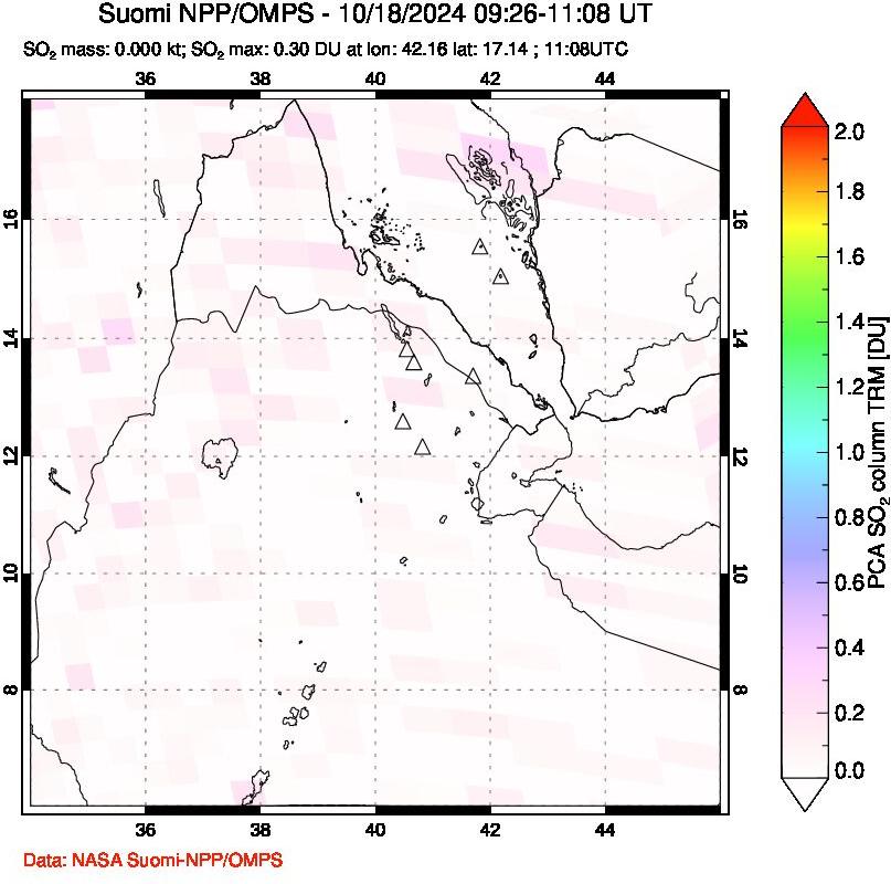 A sulfur dioxide image over Afar and southern Red Sea on Oct 18, 2024.