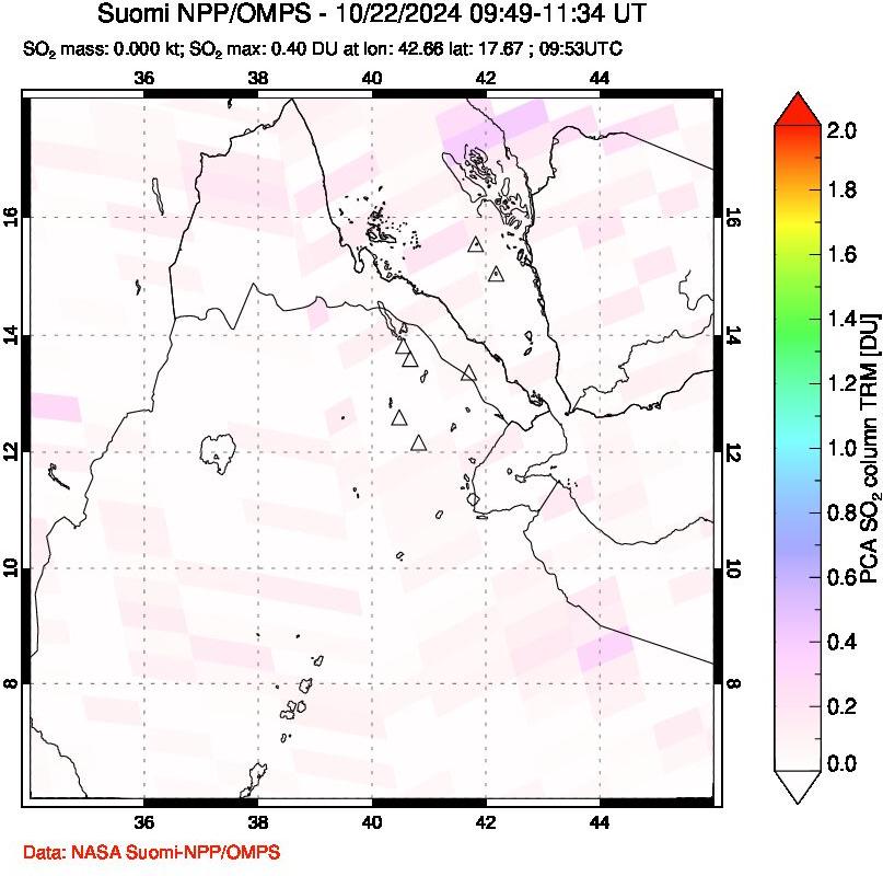 A sulfur dioxide image over Afar and southern Red Sea on Oct 22, 2024.