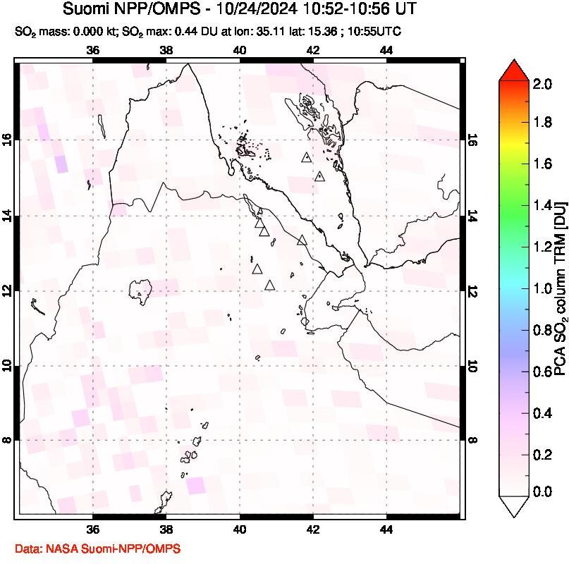 A sulfur dioxide image over Afar and southern Red Sea on Oct 24, 2024.