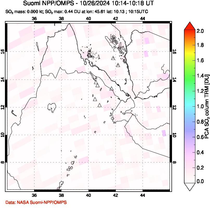 A sulfur dioxide image over Afar and southern Red Sea on Oct 26, 2024.