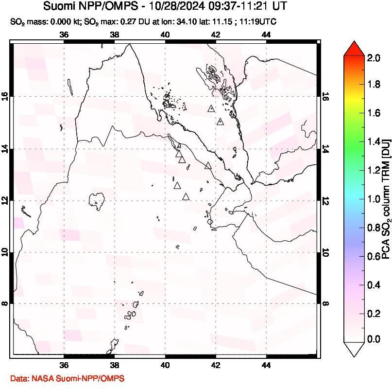 A sulfur dioxide image over Afar and southern Red Sea on Oct 28, 2024.