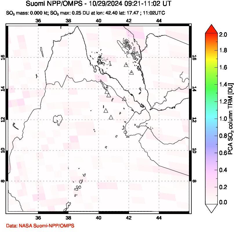 A sulfur dioxide image over Afar and southern Red Sea on Oct 29, 2024.