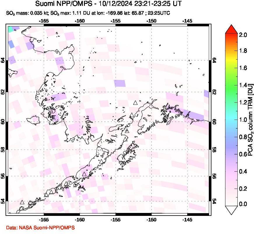 A sulfur dioxide image over Alaska, USA on Oct 12, 2024.