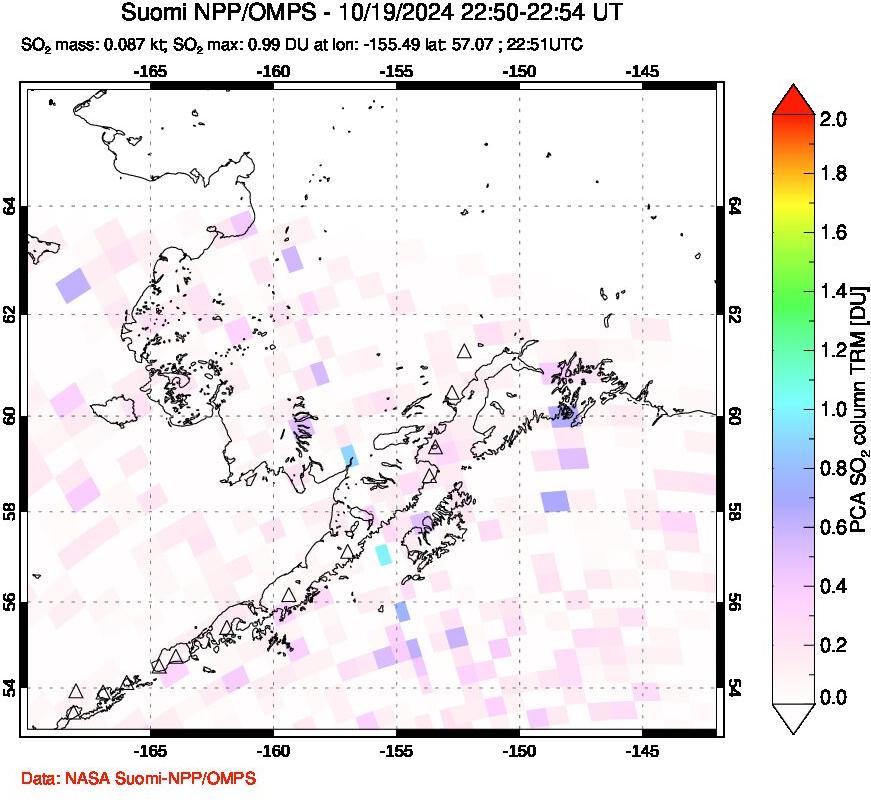 A sulfur dioxide image over Alaska, USA on Oct 19, 2024.