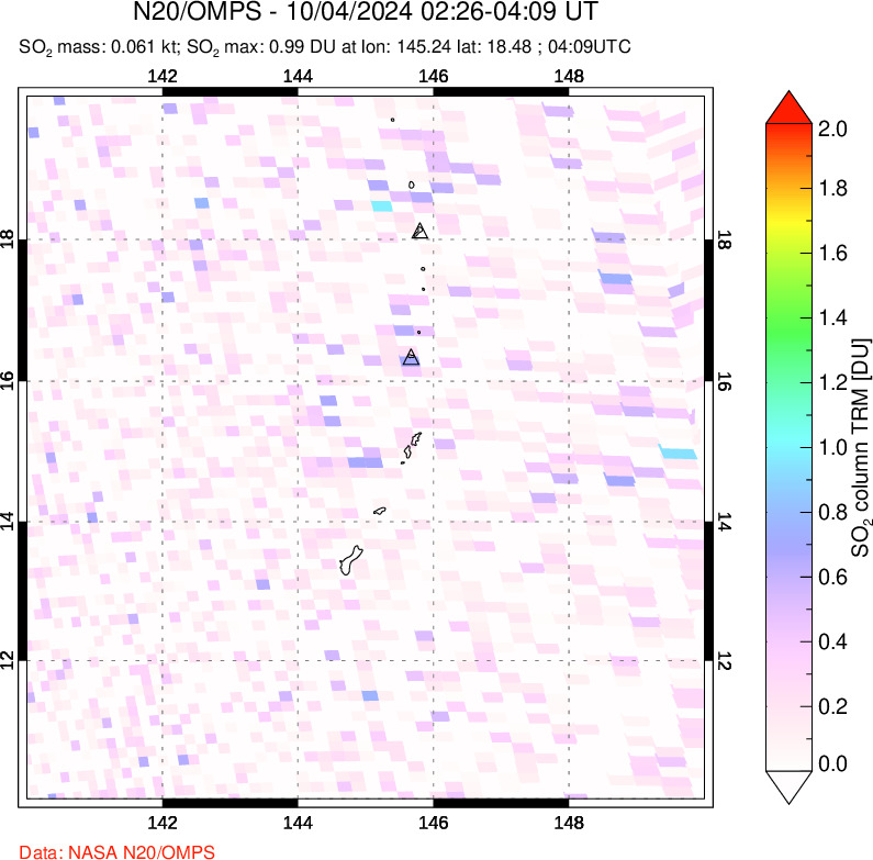 A sulfur dioxide image over Anatahan, Mariana Islands on Oct 04, 2024.