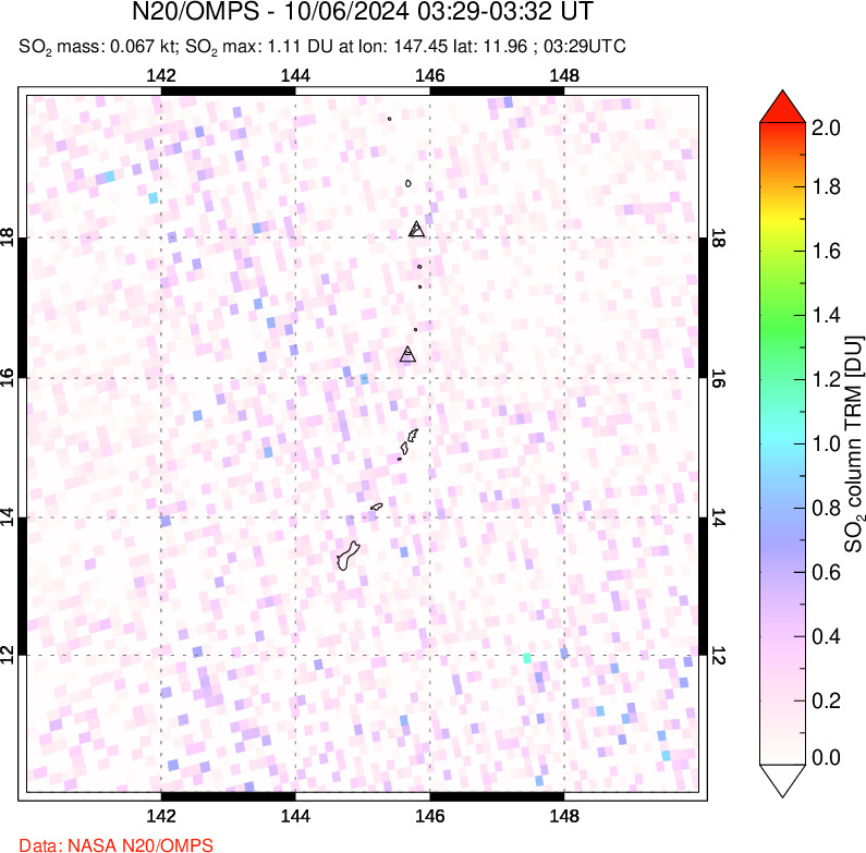 A sulfur dioxide image over Anatahan, Mariana Islands on Oct 06, 2024.