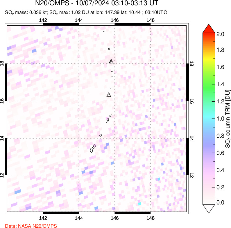 A sulfur dioxide image over Anatahan, Mariana Islands on Oct 07, 2024.