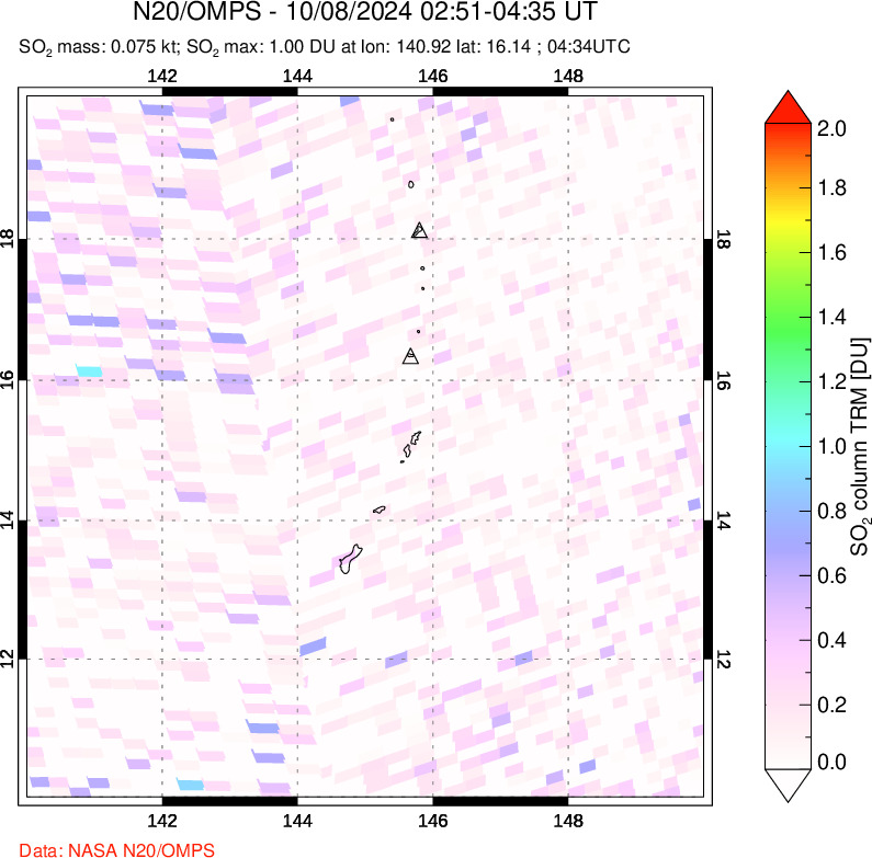 A sulfur dioxide image over Anatahan, Mariana Islands on Oct 08, 2024.