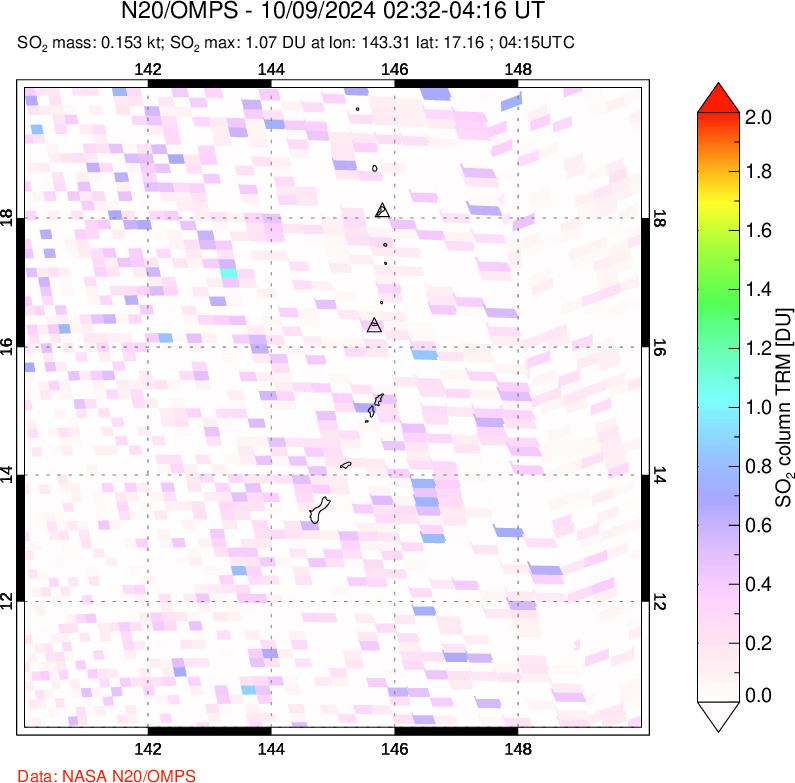 A sulfur dioxide image over Anatahan, Mariana Islands on Oct 09, 2024.