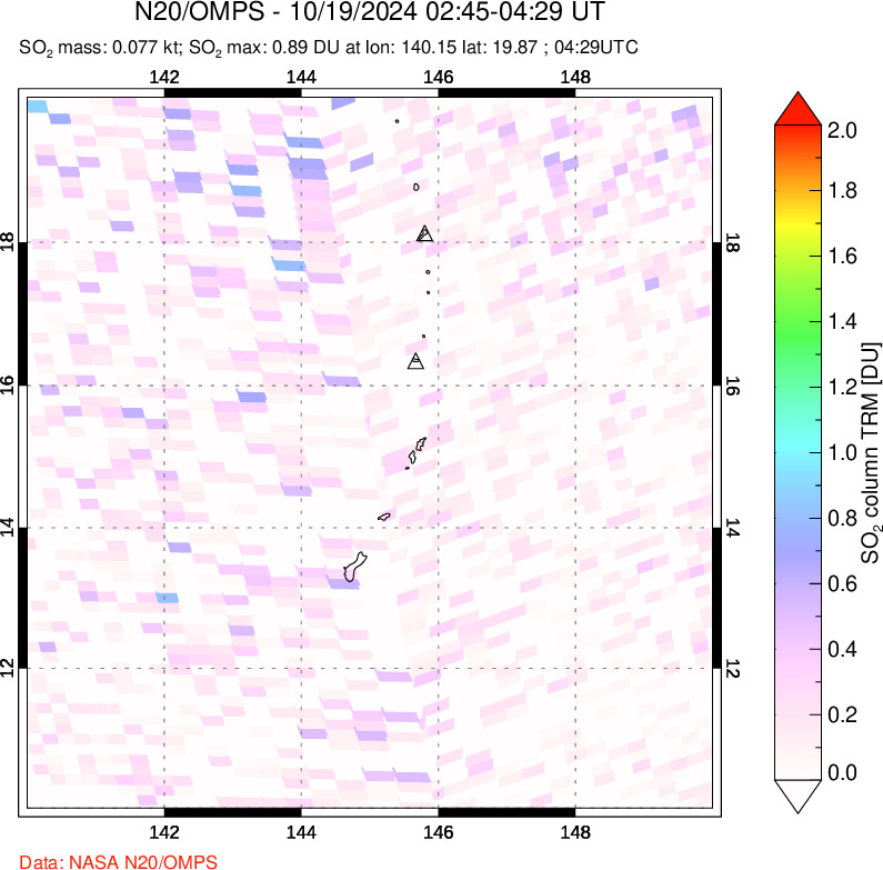 A sulfur dioxide image over Anatahan, Mariana Islands on Oct 19, 2024.