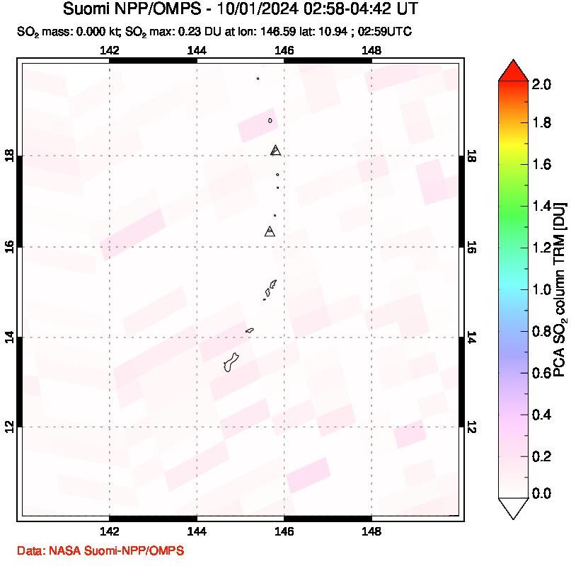 A sulfur dioxide image over Anatahan, Mariana Islands on Oct 01, 2024.