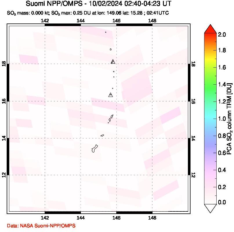 A sulfur dioxide image over Anatahan, Mariana Islands on Oct 02, 2024.