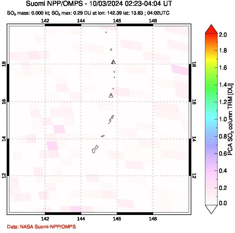 A sulfur dioxide image over Anatahan, Mariana Islands on Oct 03, 2024.