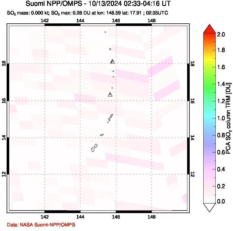 A sulfur dioxide image over Anatahan, Mariana Islands on Oct 13, 2024.