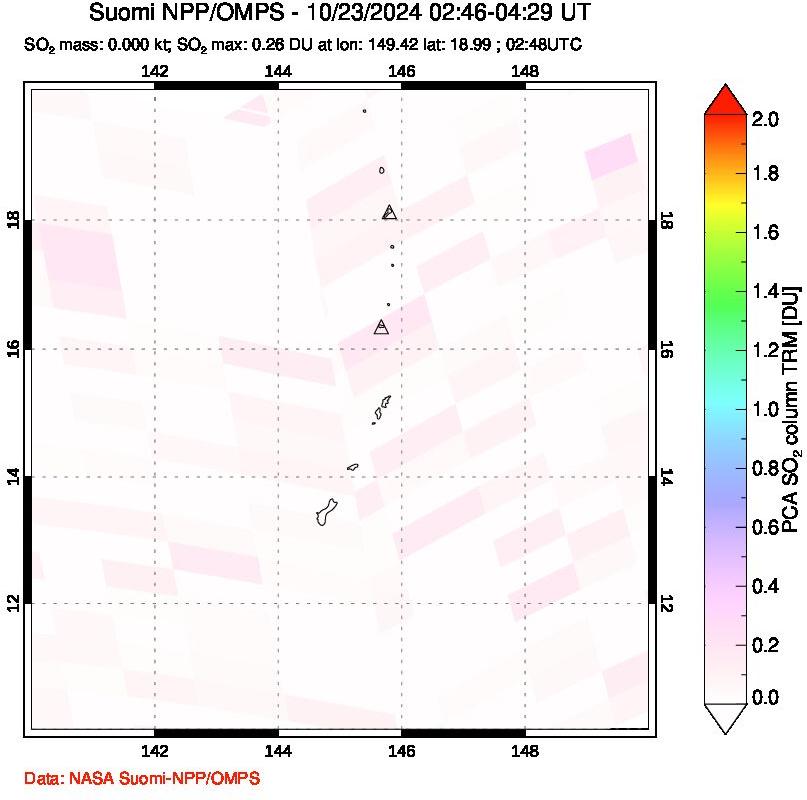 A sulfur dioxide image over Anatahan, Mariana Islands on Oct 23, 2024.