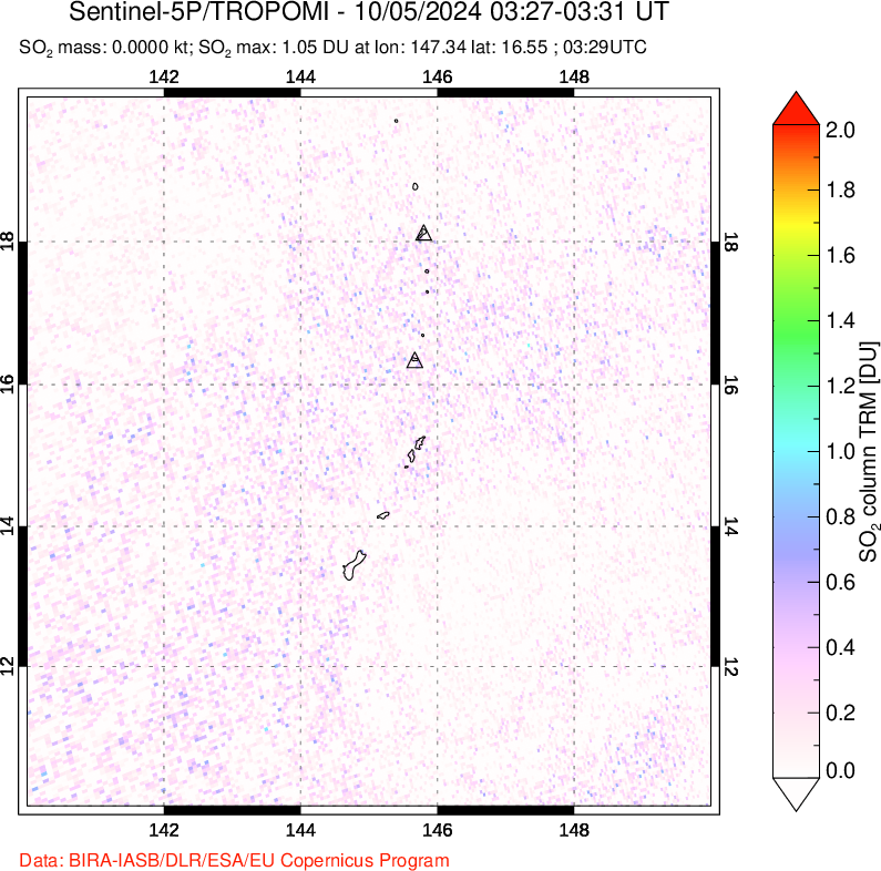 A sulfur dioxide image over Anatahan, Mariana Islands on Oct 05, 2024.