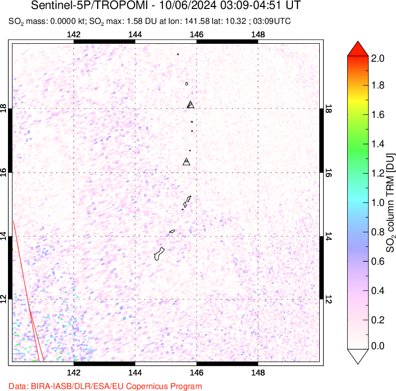 A sulfur dioxide image over Anatahan, Mariana Islands on Oct 06, 2024.