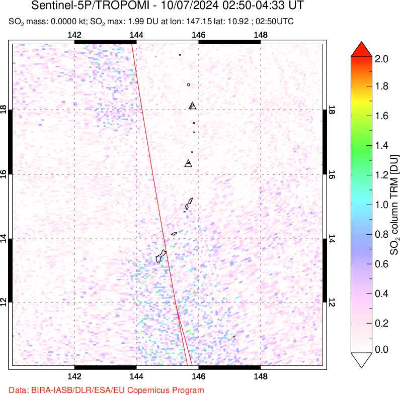 A sulfur dioxide image over Anatahan, Mariana Islands on Oct 07, 2024.