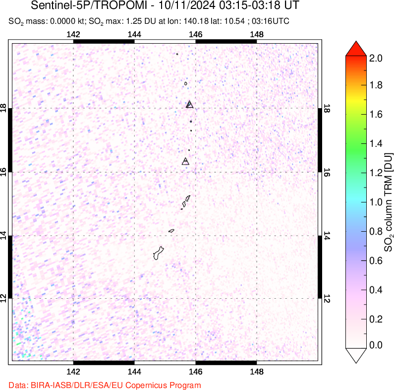 A sulfur dioxide image over Anatahan, Mariana Islands on Oct 11, 2024.