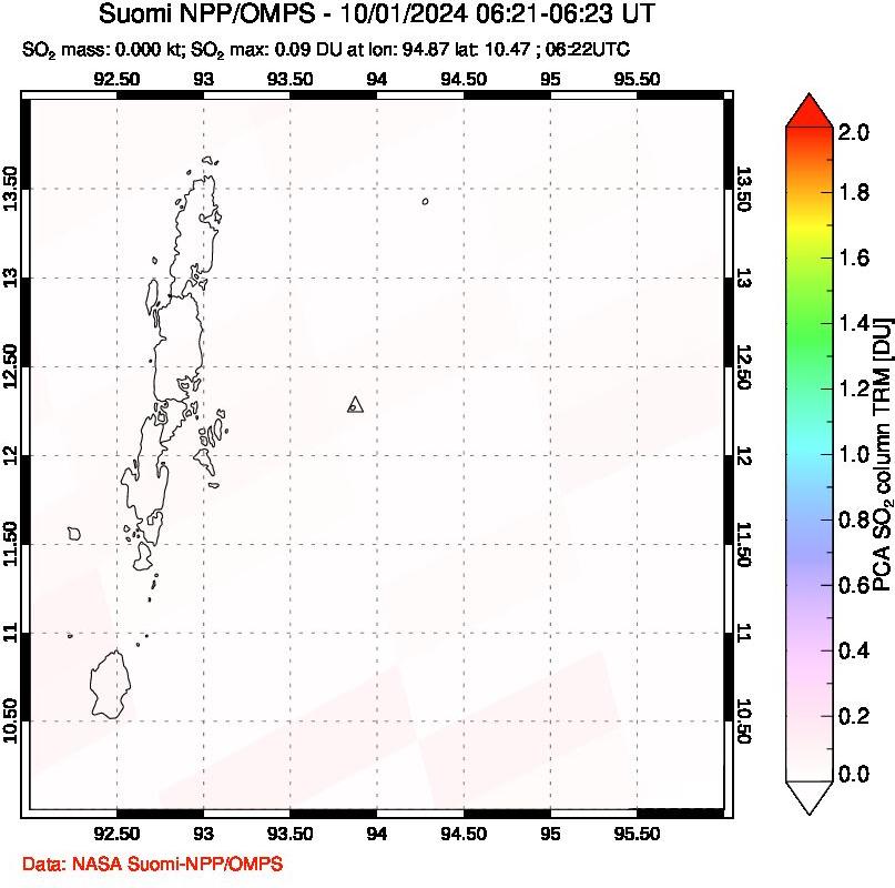 A sulfur dioxide image over Andaman Islands, Indian Ocean on Oct 01, 2024.