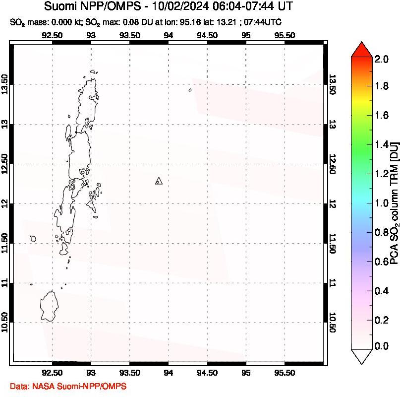 A sulfur dioxide image over Andaman Islands, Indian Ocean on Oct 02, 2024.