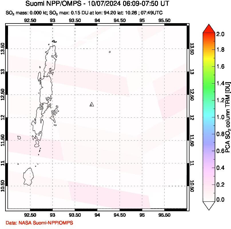 A sulfur dioxide image over Andaman Islands, Indian Ocean on Oct 07, 2024.