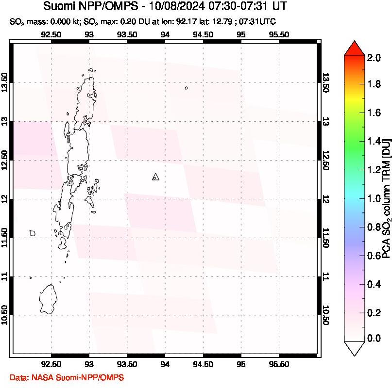 A sulfur dioxide image over Andaman Islands, Indian Ocean on Oct 08, 2024.