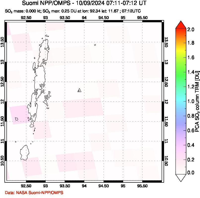 A sulfur dioxide image over Andaman Islands, Indian Ocean on Oct 09, 2024.