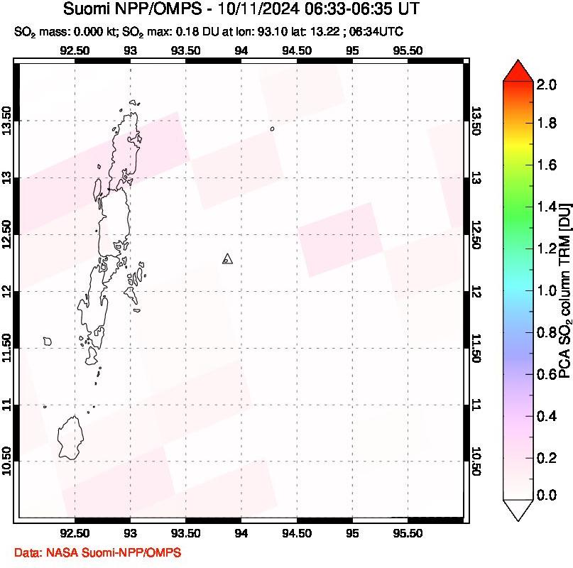 A sulfur dioxide image over Andaman Islands, Indian Ocean on Oct 11, 2024.