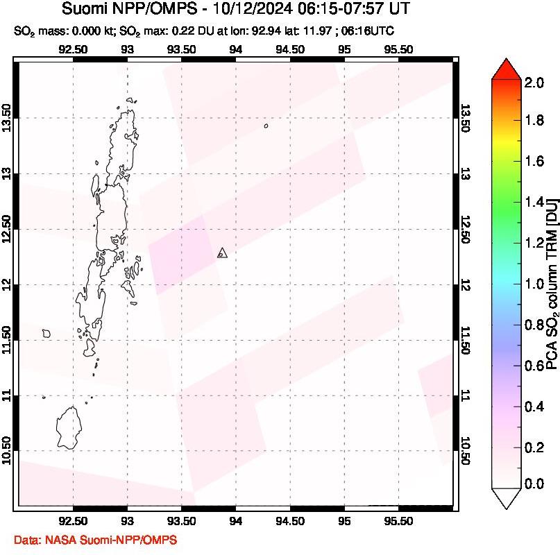 A sulfur dioxide image over Andaman Islands, Indian Ocean on Oct 12, 2024.