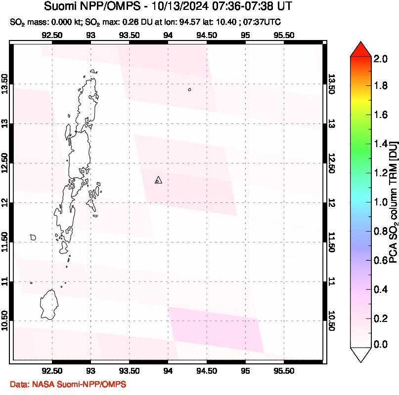 A sulfur dioxide image over Andaman Islands, Indian Ocean on Oct 13, 2024.