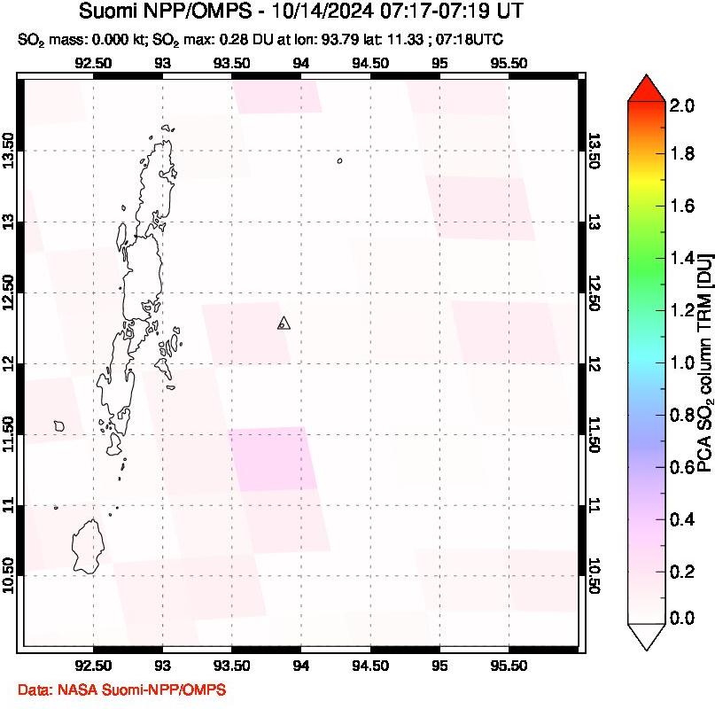 A sulfur dioxide image over Andaman Islands, Indian Ocean on Oct 14, 2024.