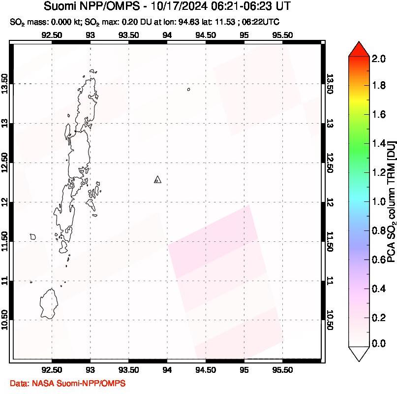 A sulfur dioxide image over Andaman Islands, Indian Ocean on Oct 17, 2024.