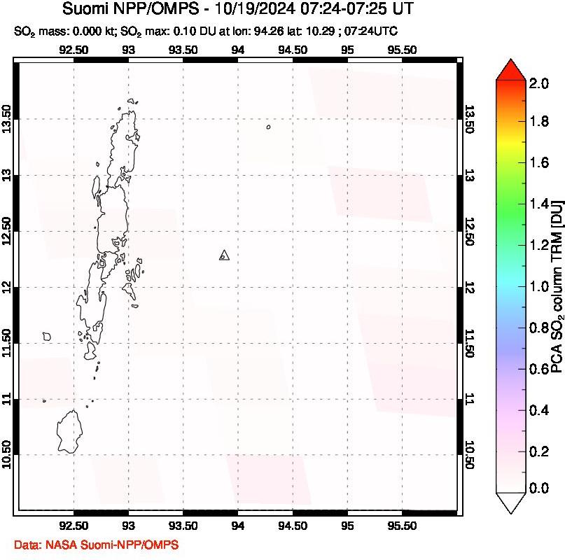 A sulfur dioxide image over Andaman Islands, Indian Ocean on Oct 19, 2024.