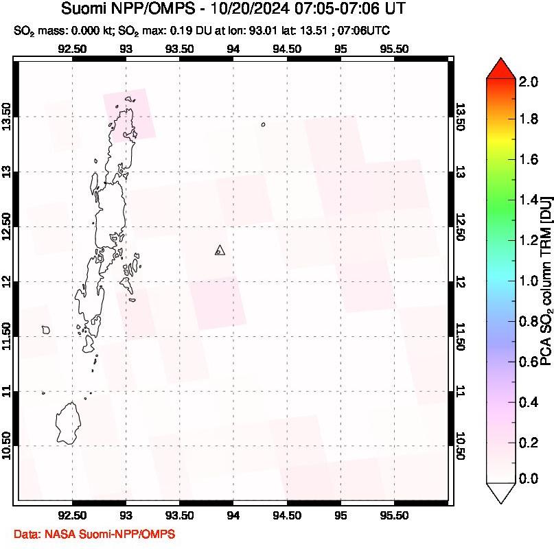 A sulfur dioxide image over Andaman Islands, Indian Ocean on Oct 20, 2024.